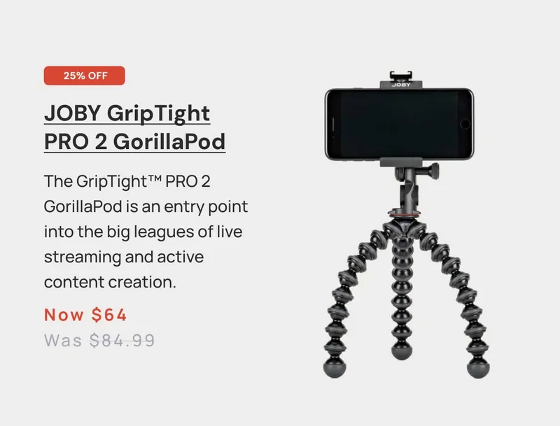 25% off Joby GripTight Pro 2 GorillaPod Now $64