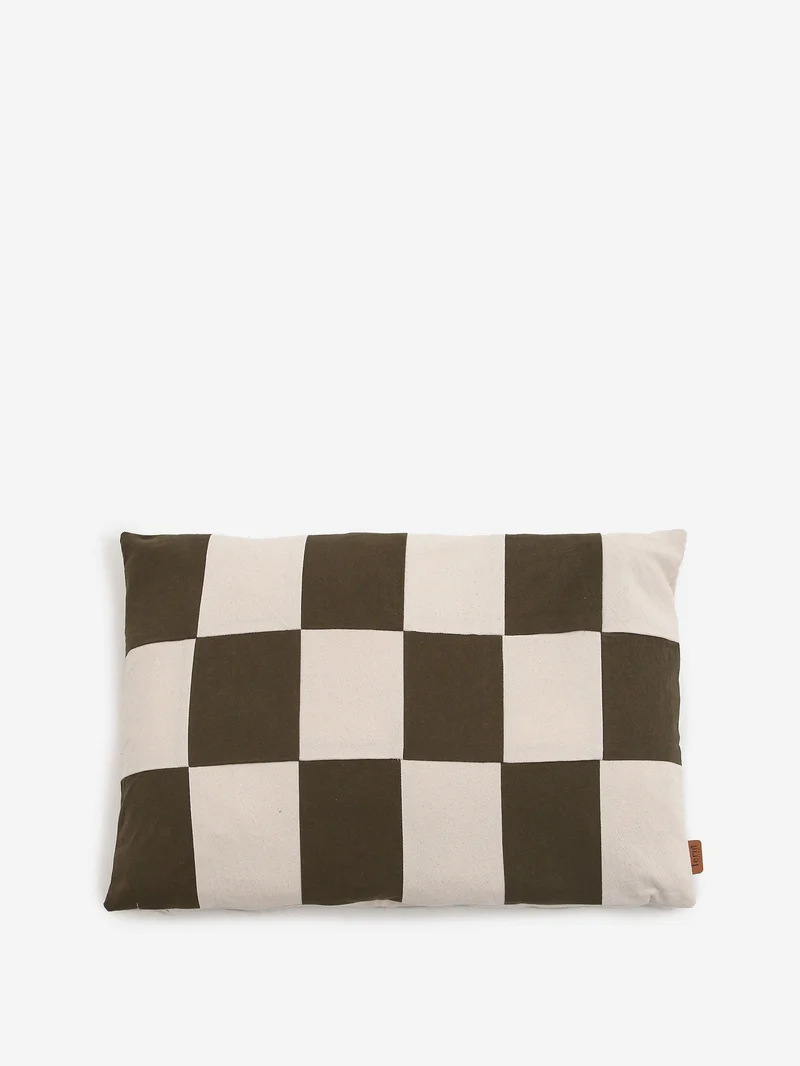 Image of ferm LIVING Fold Patchwork Cushion - Dark Olive/Undyed