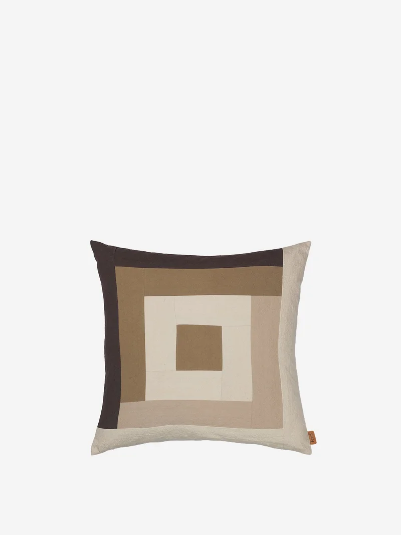 Image of ferm LIVING Border Patchwork Cushion - Coffee/Dark Sand