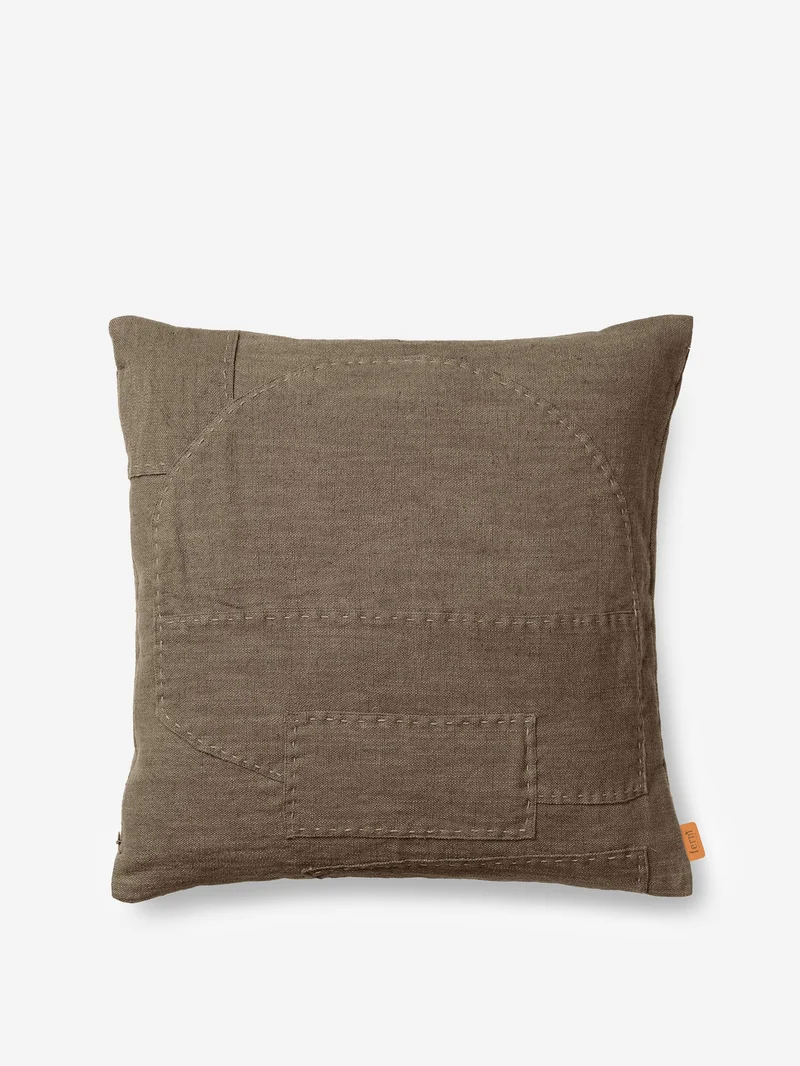 Image of ferm LIVING Darn Patchwork Cushion - Dark Taupe