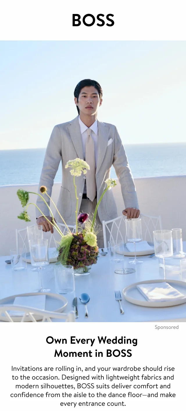A man wearing a lightweight suit at an oceanfront&nbsp;reception.