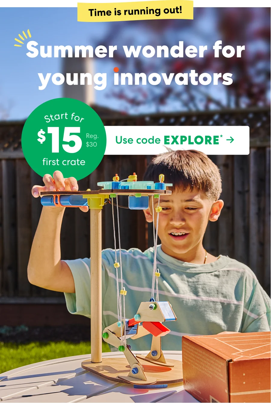 Summer wonders for young innovators. Start for $15 first crate (Reg. $30). Use code EXPLORE.
