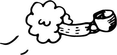 A line drawing of a cloud with a cat paw holding a mug coming out of it.