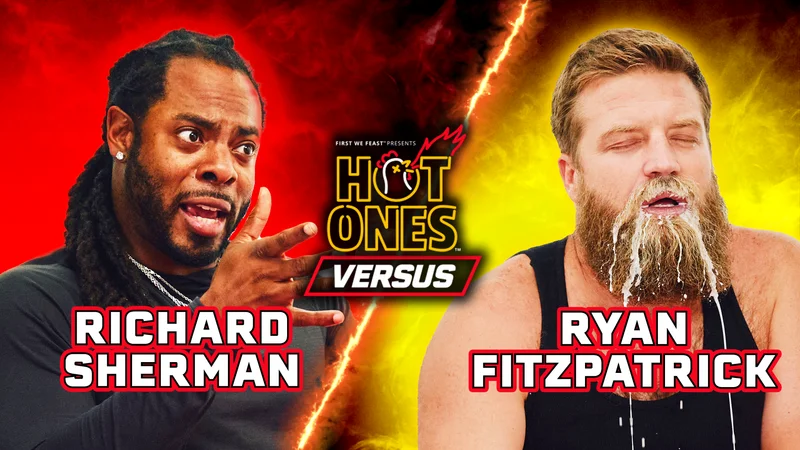 Richard Sherman versus Ryan Fitzpatrick on Hot Ones Versus.
