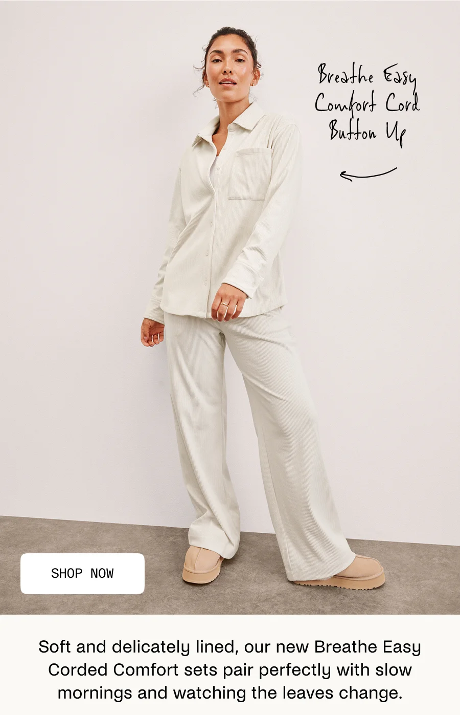 Breathe Easy Comfort Cord Button Up in Dove