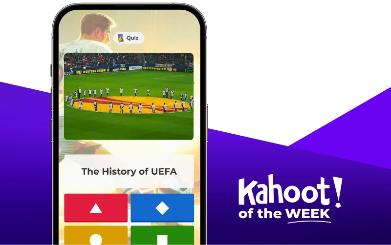 Smartphone displaying a kahoot entitled ''The History of UEFA''