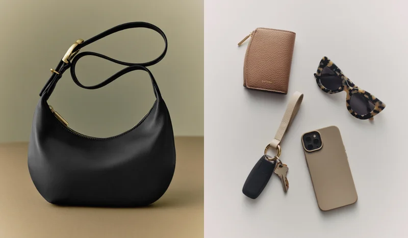 Celestia Shoulder Bag Black, Fold Zip Wallet Cappuccino, System Keychain Ecru