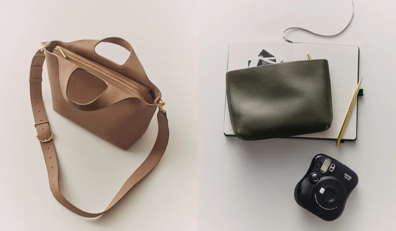Small System Zipper Tote Cappuccino, Mini Zipper Pouch Dark Chestnut