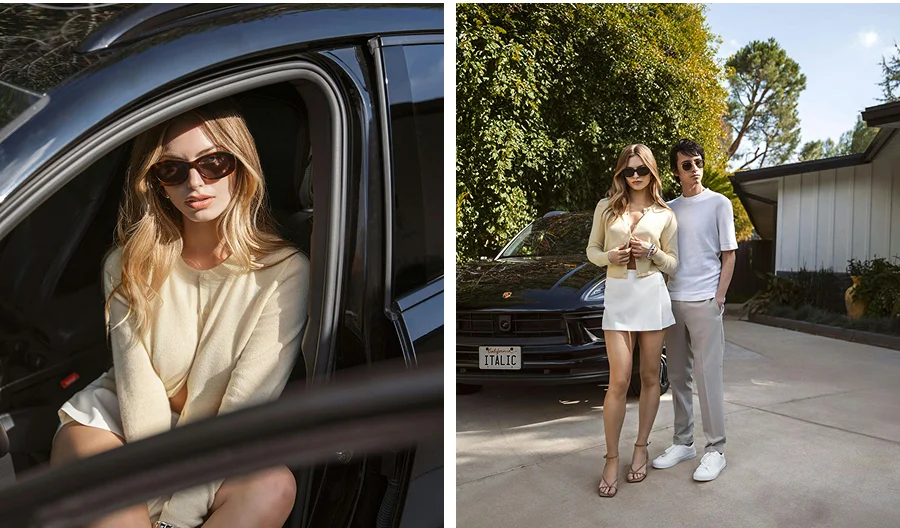 2 pictures of models with Porsche Macan.