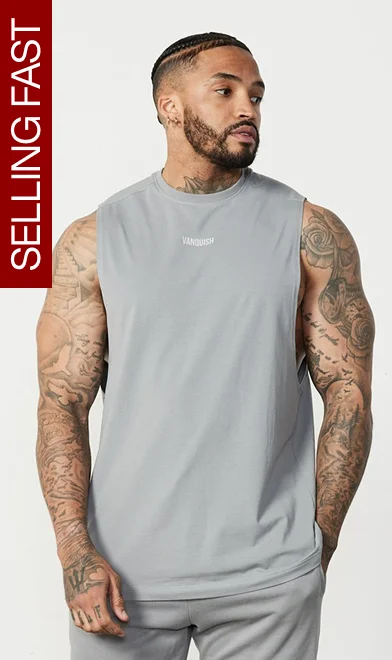 Vanquish Essential Steel Grey Oversized Sleeveless T Shirt