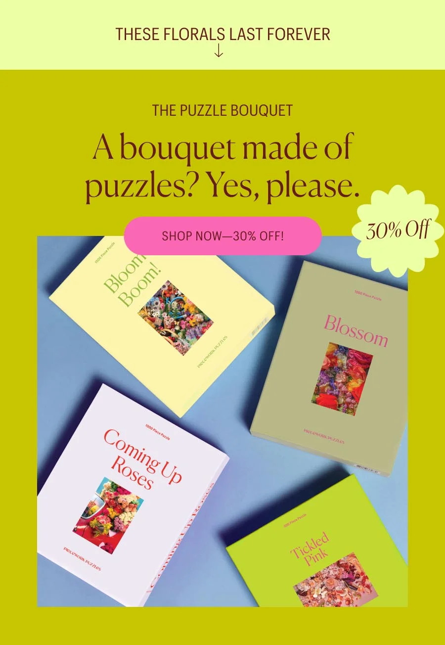 These Florals Last Forever -> The Puzzle Bouquet: A bouquet made of puzzles? Yes, please. Shop now - 30% off!