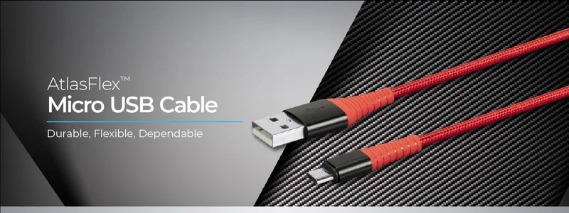 AtlasFlex Series Durable USB 2.0 Micro B to USB-A Charge & Sync Reinforced Nylon-Braid Cable 3ft Red