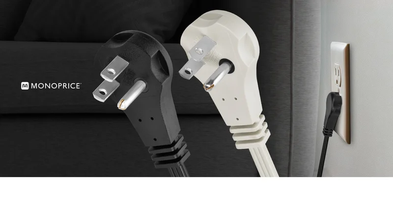 3-Outlet Flat Plug Household Extension Cord, 16AWG, 13A, SPT-2, White, 6ft