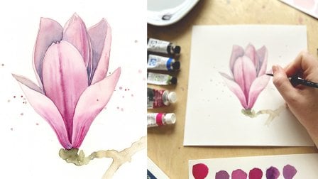 Introduction To Watercolor: Painting Magnolia Flowers Using Simple Techniques