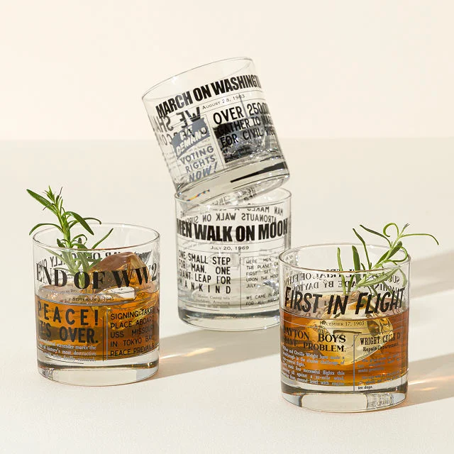 Headlines of History Whiskey Glasses