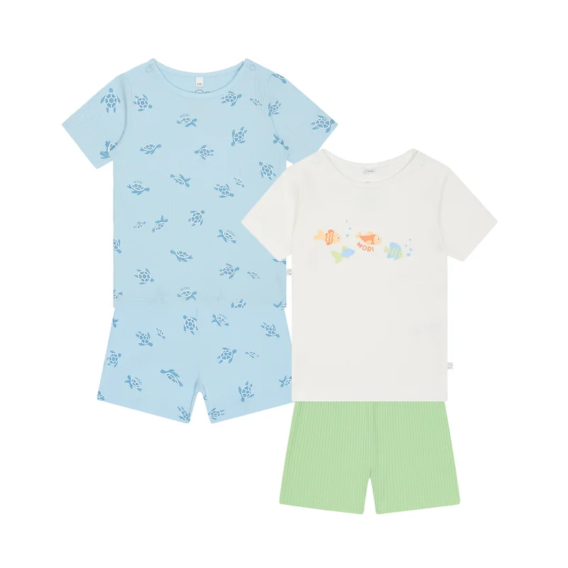 Image of Turtles Ribbed & Little Fish Summer Pajama Set 2 Pack