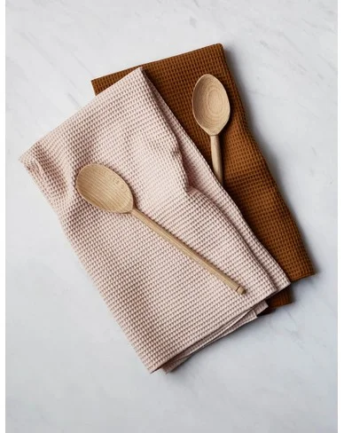 Essential Waffle Kitchen Towels (Set of 2) by Hawkins New York-Blush + Terra Cotta