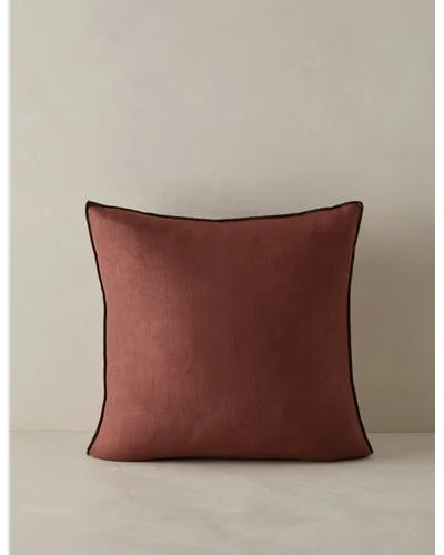 Carys Contrast Linen Pillow - Brick and Olive / Square