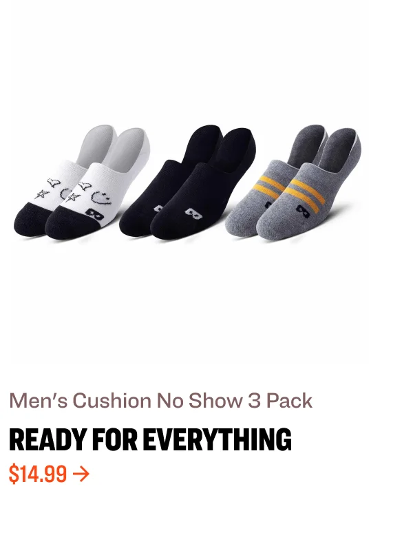 Men's cushion No Show 3 pack ready for everything $14.99