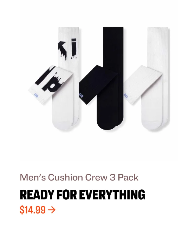 Men's cushion Crew 3 Pack ready for everything $14.99
