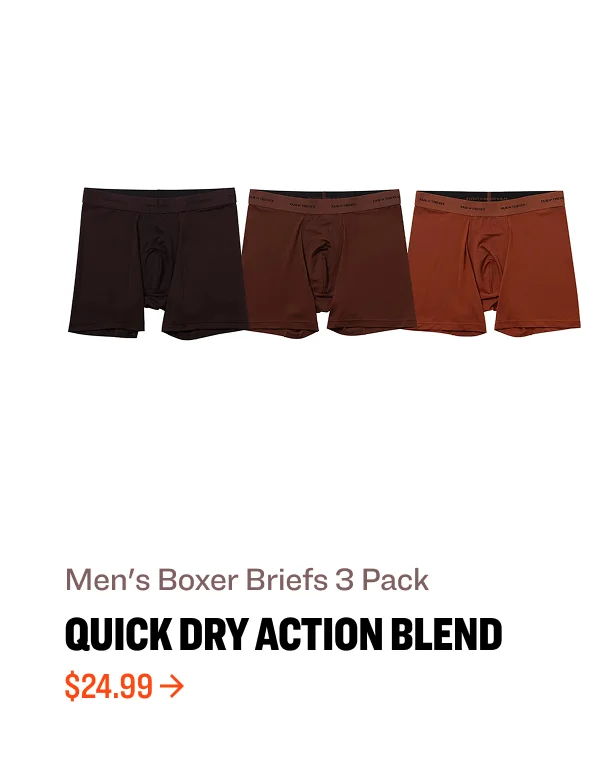 Men's Boxer Briefs 3 Pack quick dry action blend $24.99