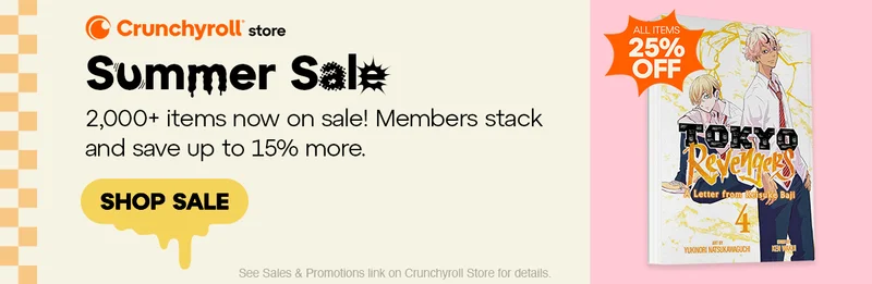 Crunchyroll Store. Summer Sale. 2000+ items now on sale! Members stack and save up to 15% more. Shop Sale.