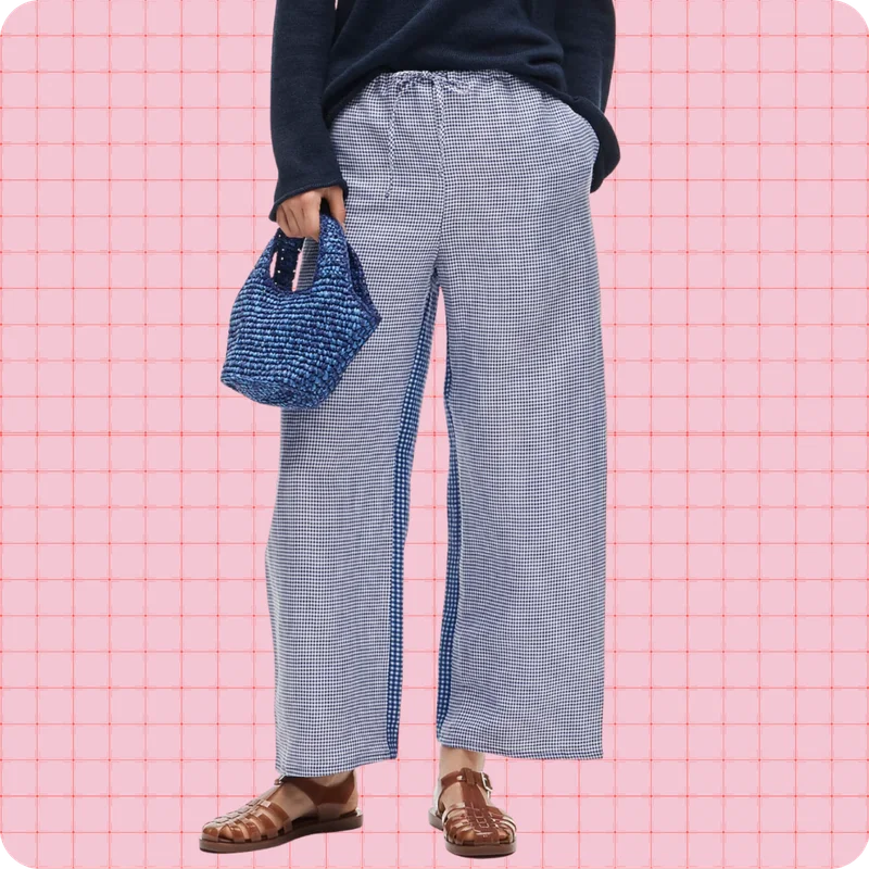 Gingham linen pants