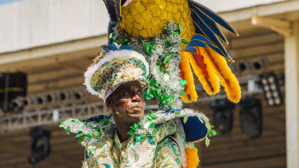 Image description: A man at the sambadrome during the Carnival celebration at Port of Spain, Trinidad and Tobago.