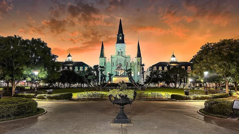Image description: Jackson Square at dusk.
