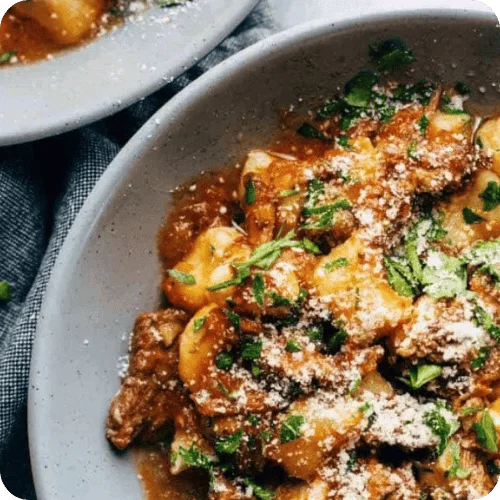 a bowl of short rib gnocchi a bowl of short rib gnocchi