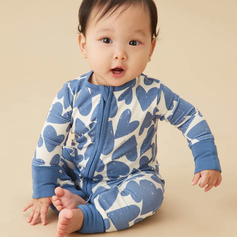 Image of Blue Hearts Clever Zip Baby Pajamas