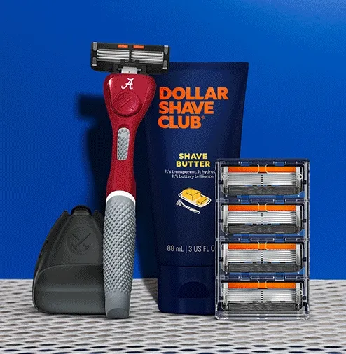 GIF of 12 college handles with Shave Butter, 4 CT razors, and a razor cover