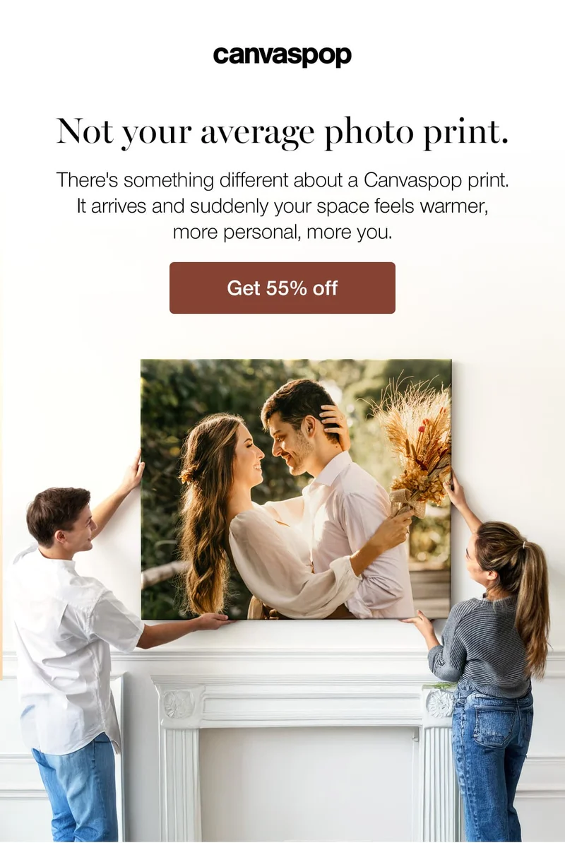 Not your average photo print. There's something different about a Canvaspop print. It arrives and suddenly your space feels warmer, more personal, more you.