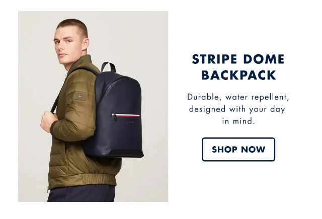Stripe dome backpack                                            Durable, water repellent, designed witn your day in mind.                                            Shop now