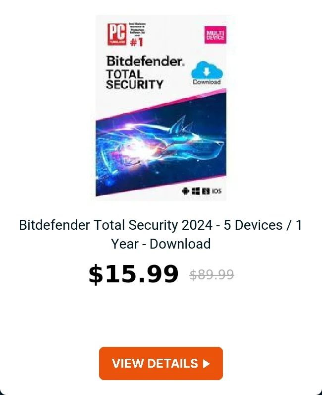 Bitdefender Total Security 2024 - 5 Devices / 1 Year - Download