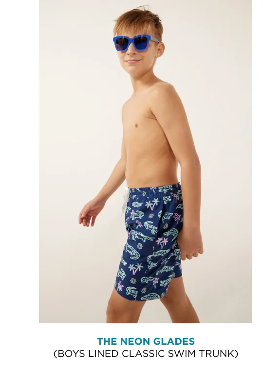 Boys Lined Classic Swim Trunk: The Neon Glades