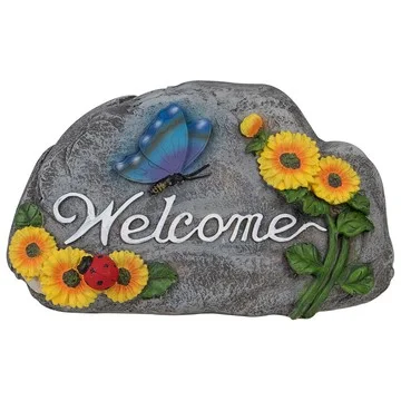 10.5" Gray Spring Butterfly and Sunflower "Welcome" Outdoor