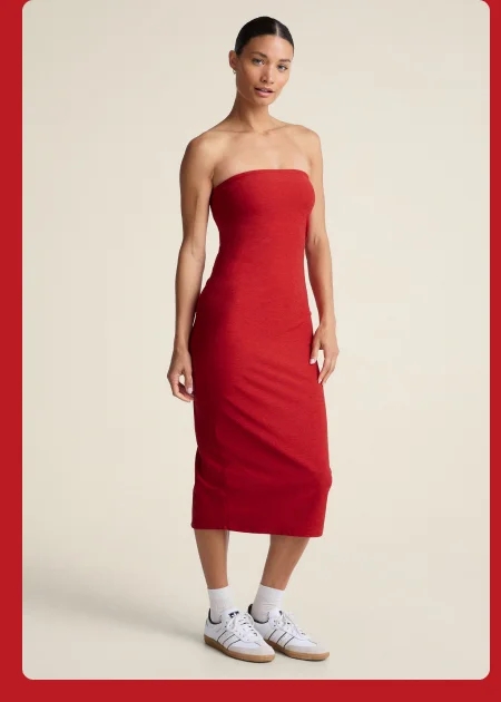 Spacedye Strapless Dress in Ruby Red Heather
