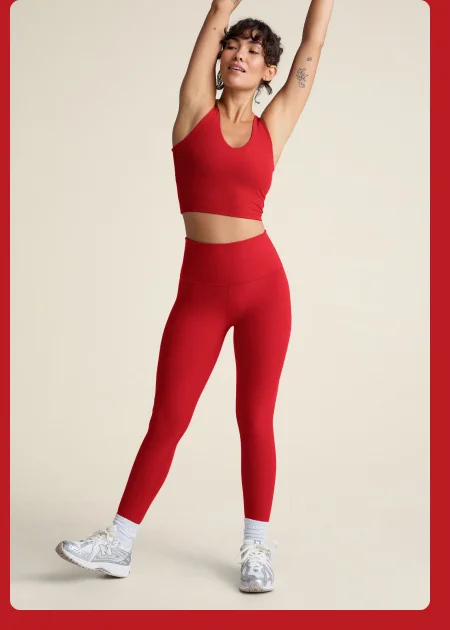 Spacedye Caught In The Midi High Waisted Legging in Ruby Red Heather