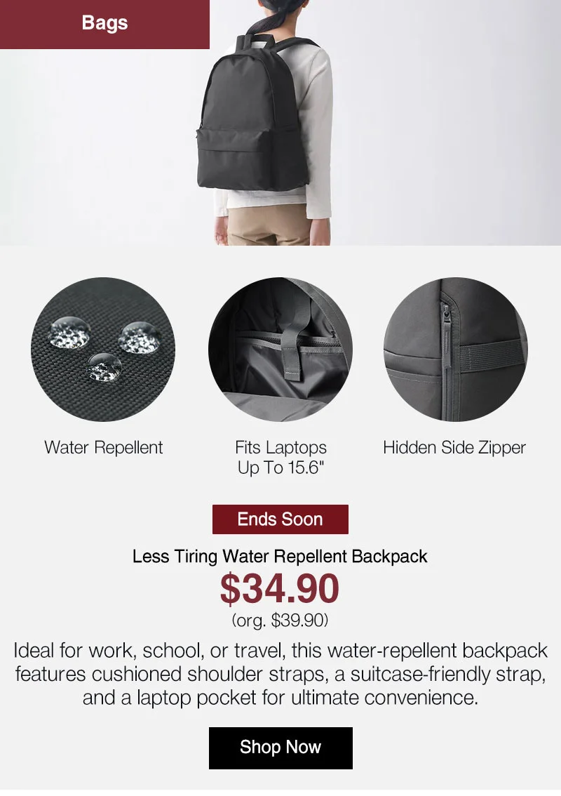 Shop Less Tiring Water Repellent Backpack