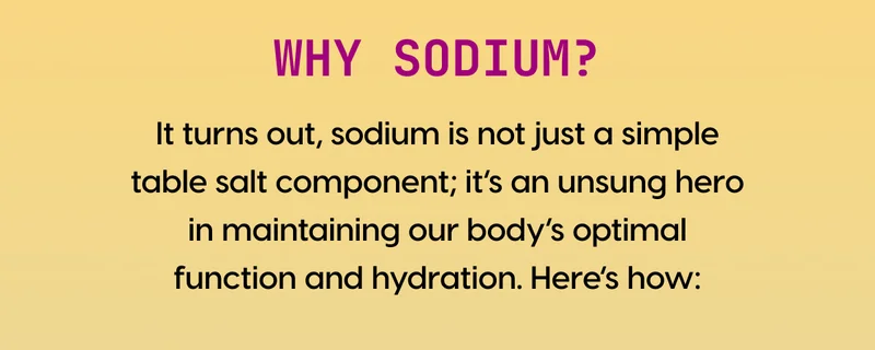 WHY SODIUM? | It turns out, sodium is not just a simple table salt component; it’s an unsung hero in maintaining our body’s optimal function and hydration. Here’s how: