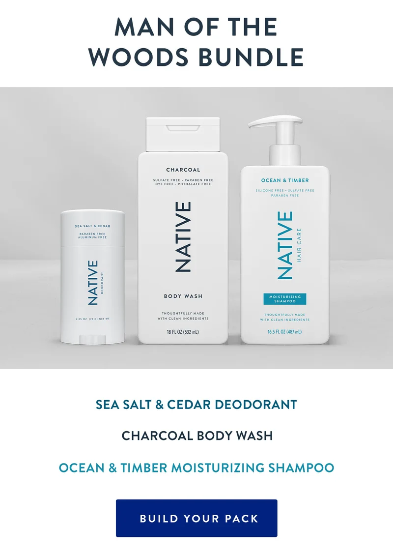 Man of the Woods Bundle | Sea Salt & Cedar Deodorant | Charcoal Body Wash | Ocean & Timber Moisturizing Shampoo | BUILD YOUR PACK
