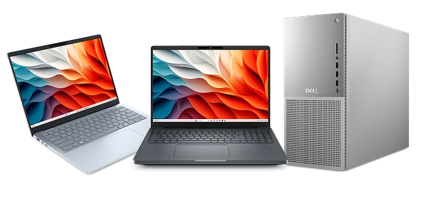 Three computers including a Dell 14 Plus Laptop, Dell Pro Max 16 Plus Laptop and a Dell Tower Plus Desktop.