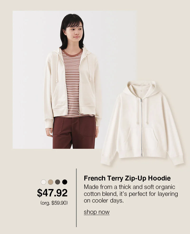 Shop French Terry Zip-Up Hoodie $47.92 (org. $59.90)