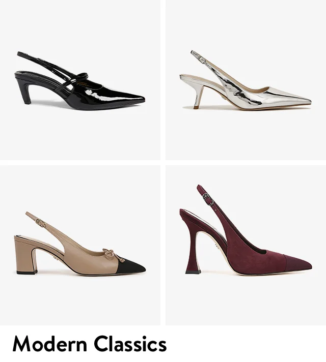 Four styles of slingback pumps.