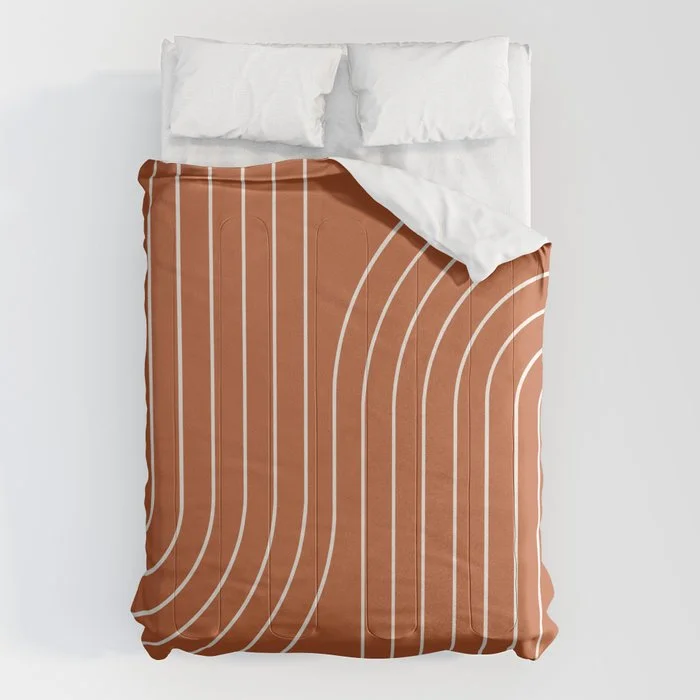 Minimal Line Curvature IX Red Mid Century Modern Arch Abstract Comforter Comforter