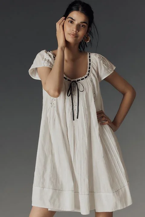 By Anthropologie Tie Mini Swing Dress