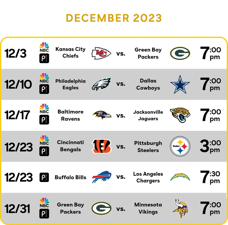 SUNDAY NIGHT FOOTBALL SCHEDULE