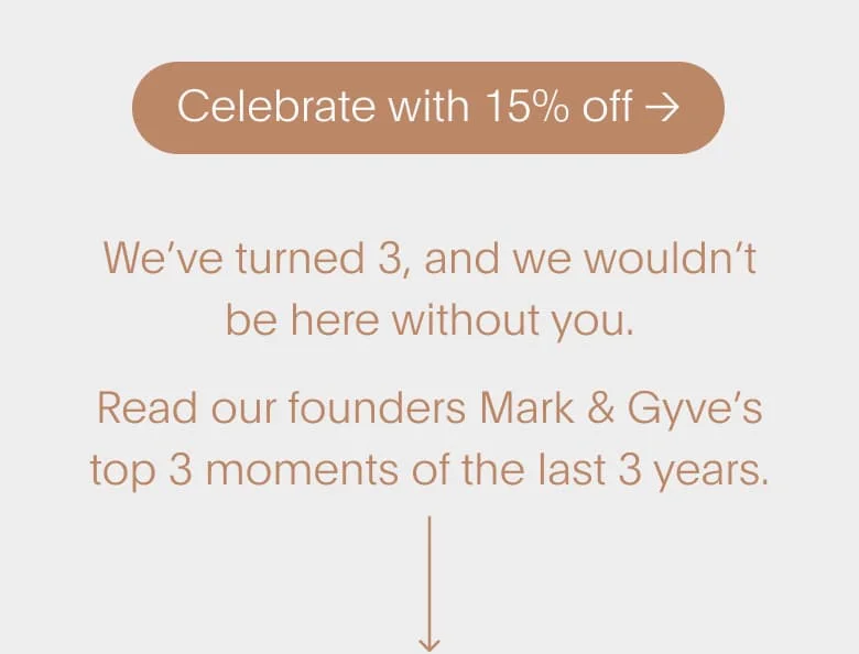 We’ve turned 3, and we wouldn’t be here without you. Scroll down to watch our founders Gyve & Mark count down our top 3 moments of the last 3 years.