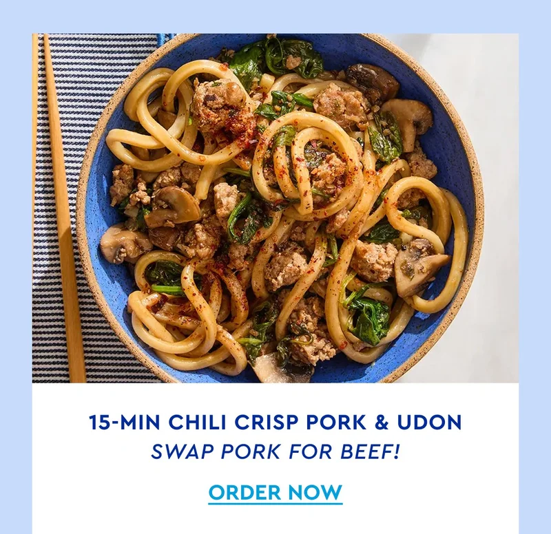 15min Chili Crisp Pork & Udon - Swap Pork for BEEF | ORDER NOW